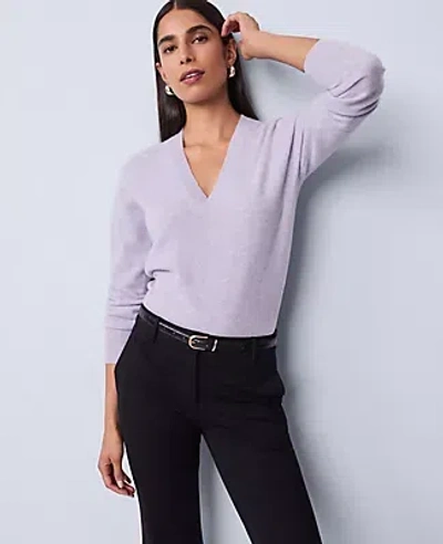 Ann Taylor Cashmere V-neck Sweater In Gray