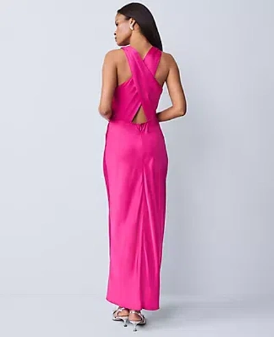 Ann Taylor Halter Bias Satin Maxi Dress In Pink
