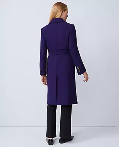 Ann Taylor Petite Belted Notch Collar Coat In Blue