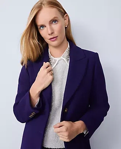 Ann Taylor Petite Belted Notch Collar Coat In Blue