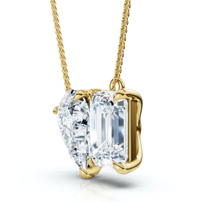 Pompeii3 2ct Toi Et Moi Pear And Emerald Diamond Pendant 14k Gold 18" Necklace Lab Grown In Gold