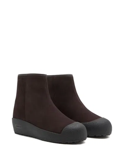 Bally Curling Suede Boots In Brown