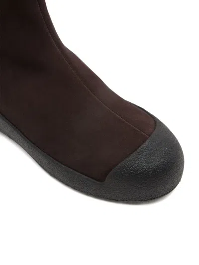 Bally Curling Suede Boots In Brown