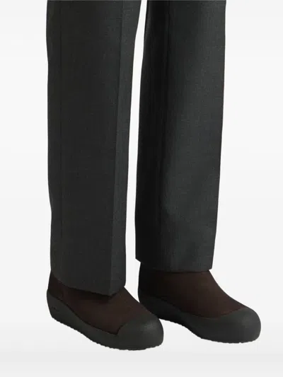 Bally Curling Suede Boots In Brown