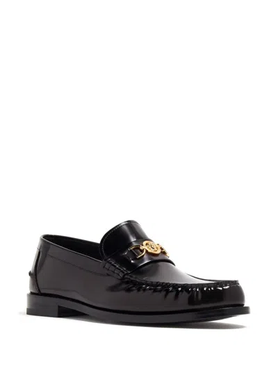 Versace Horsebit-embellished Patent-leather Loafers In Black