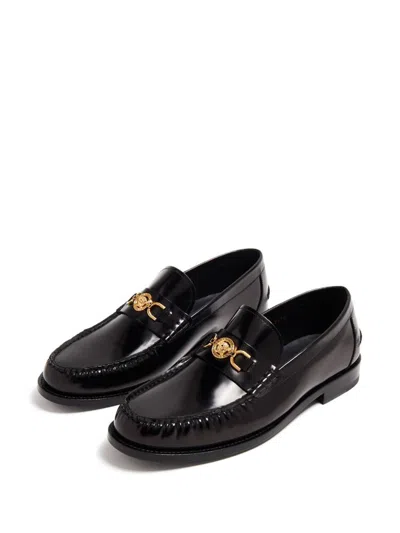 Versace Horsebit-embellished Patent-leather Loafers In Black