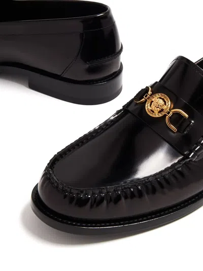 Versace Horsebit-embellished Patent-leather Loafers In Black