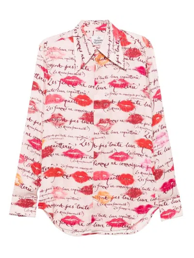 Vivienne Westwood Long Sleeve Shirt With Lips And Script Print In Multi