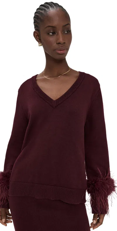 Wayf Bethany Feather Trim Sweater In Brown