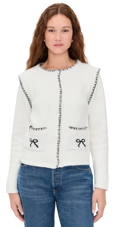 Another Girl Bow Motif Cardigan Cream In White