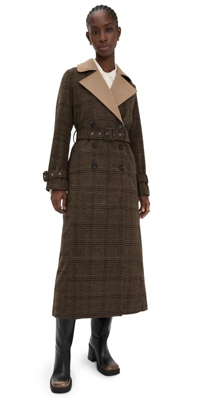 Avec Les Filles Double Layered Trench Coat Brown Plaid Multi In Brown