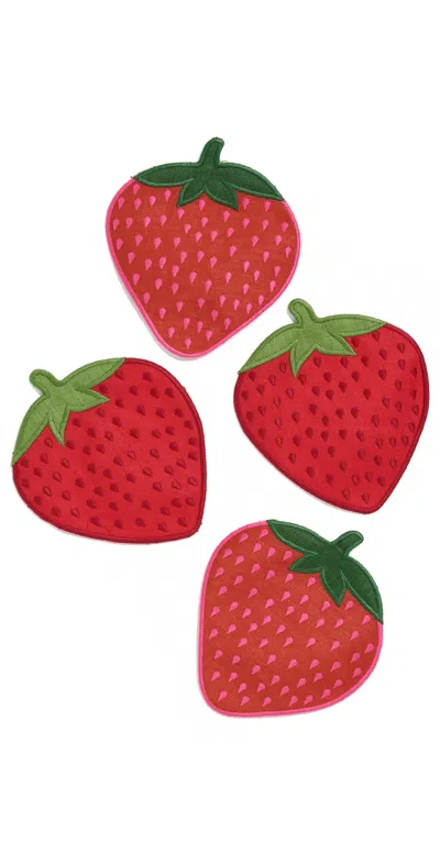 Piecework Puzzles Strawberry Cocktail Napkins Pink In Red