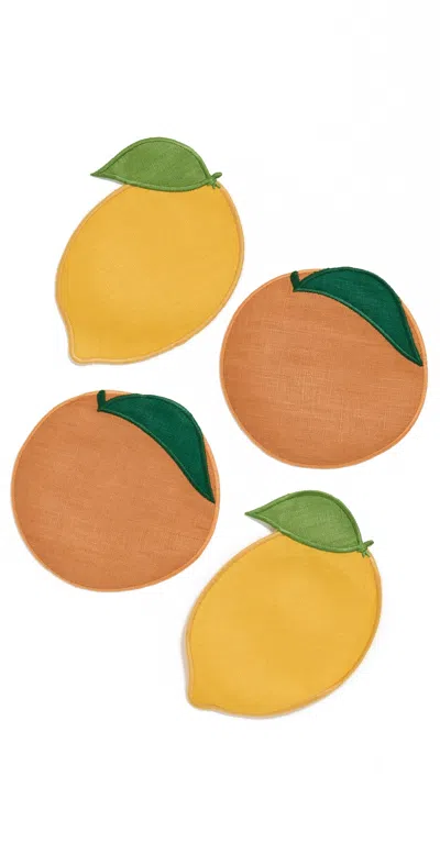Piecework Puzzles Set Of 4 Citrus Cocktail Napkins In Multi