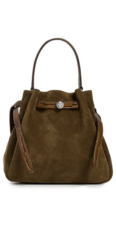 Tory Burch Romy Suede Bucket Bag Deep Olive In Green