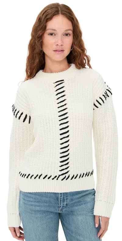 English Factory Stitch Detailed Chunky Crew Neck Sweater Cream/black In White