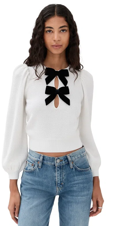 Alice And Olivia Doris Pullover Sweater Soft White/black In White
