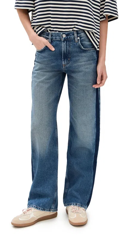 Citizen Of Humanity Lindz Low Rise Easy Straight Jeans With Tuxedo Stripe Liro In Blue