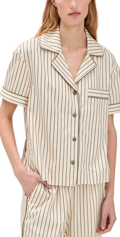 Hommey Short Sleeve Shirt Matcha Stripe In Neutral