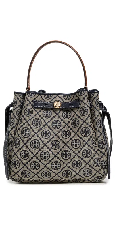 Tory Burch Romy T Monogram Bucket Bag Tory Navy In Blue