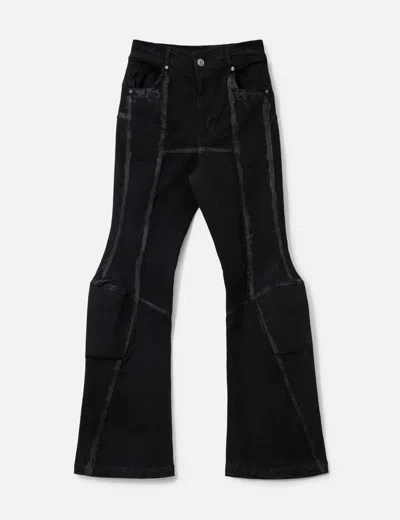 Goldie Padded Flared Painted Denim Pants In Black