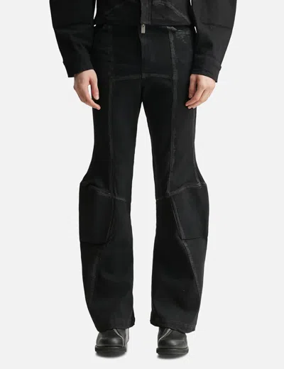 Goldie Padded Flared Painted Denim Pants In Black