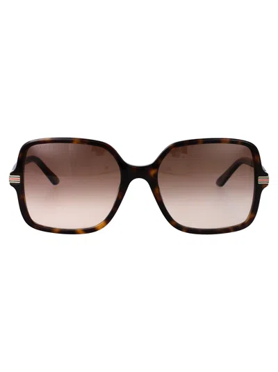 Gucci Metal Framed Havana Sunglasses In Brown