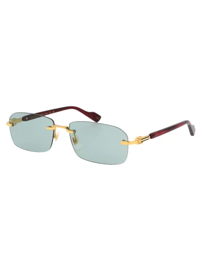 Gucci Gold Burgundy Green Metal Sunglasses In Gray
