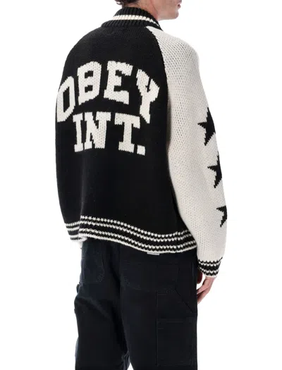 Obey Star-detail Zip-up Cardigan In Black