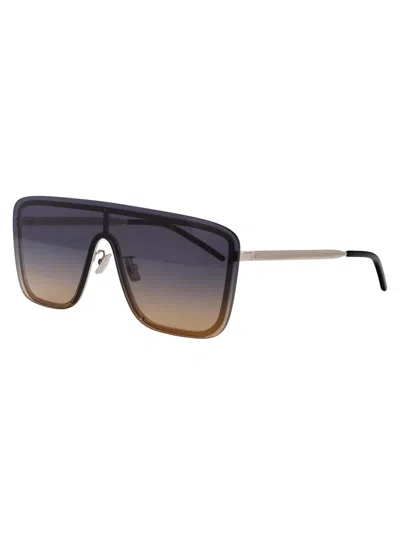 Saint Laurent Silver Silver Green Metal Sunglasses In Multi