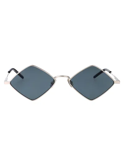 Saint Laurent Silver-silver-blue Metal Sunglasses In Gray