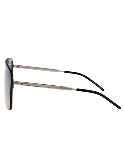 Saint Laurent Silver Silver Green Metal Sunglasses In Multi