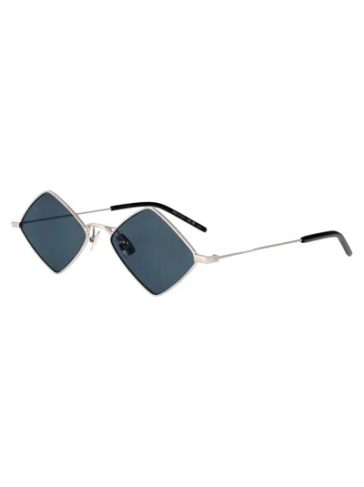 Saint Laurent Silver-silver-blue Metal Sunglasses In Gray