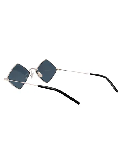 Saint Laurent Silver-silver-blue Metal Sunglasses In Gray