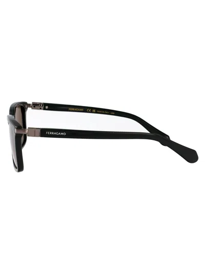 Ferragamo Dark Green Acetate Sunglasses In Black