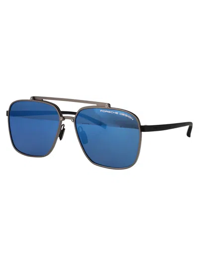 Porsche Design 265 Ark Grey Black Metal Sunglasses In Blue