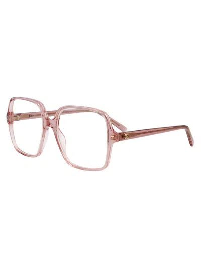 Gucci Pink-pink-transparent Recycled Acetate Glasses In Gold