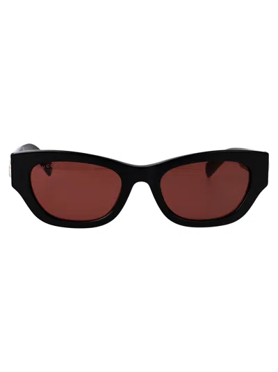 Gucci Black-black-red Recycled Acetate Sunglasses In Black