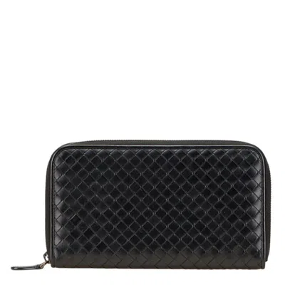 Pre-owned Bottega Veneta Intrecciato Black Intrecciato Long Wallet (bi-fold) ()
