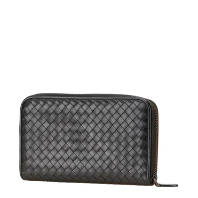 Pre-owned Bottega Veneta Intrecciato Black Intrecciato Long Wallet (bi-fold) ()