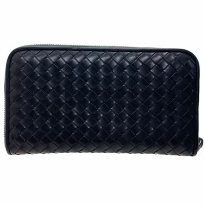 Pre-owned Bottega Veneta Intrecciato Black Leather Long Wallet (bi-fold) ()