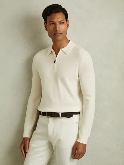 Reiss Off White Regis Wool Half-zip Polo Shirt In Multi