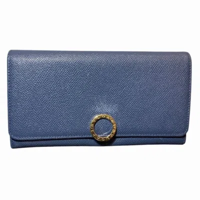 Pre-owned Bvlgari Blue Leather Long Wallet (tri-fold) ()