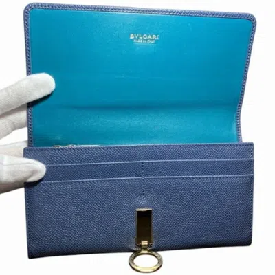 Pre-owned Bvlgari Blue Leather Long Wallet (tri-fold) ()