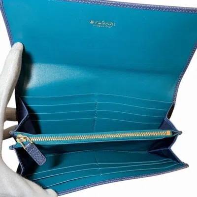 Pre-owned Bvlgari Blue Leather Long Wallet (tri-fold) ()