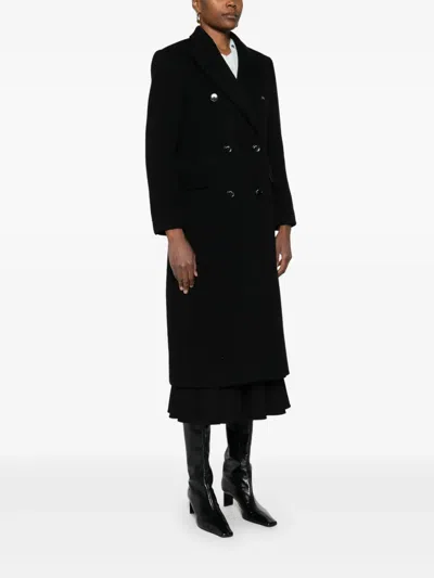 Sandro Wool-blend Double-breasted Coat In Black