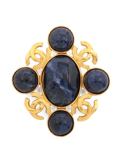 Pre-owned Chanel 1995 Cc-mark Stone Brooch In Gold