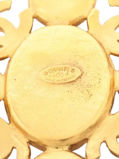 Pre-owned Chanel 1995 Cc-mark Stone Brooch In Gold