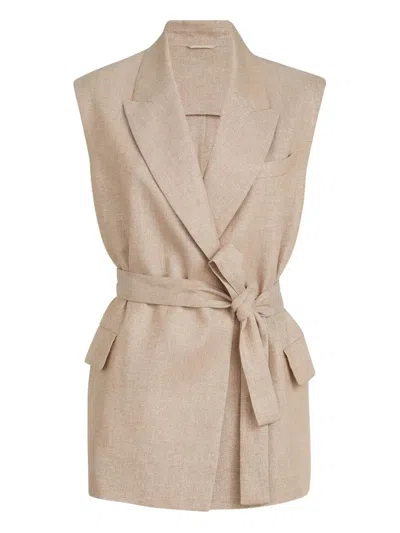 Brunello Cucinelli Belted Jacket In Neutral