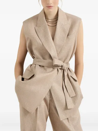 Brunello Cucinelli Belted Jacket In Neutral