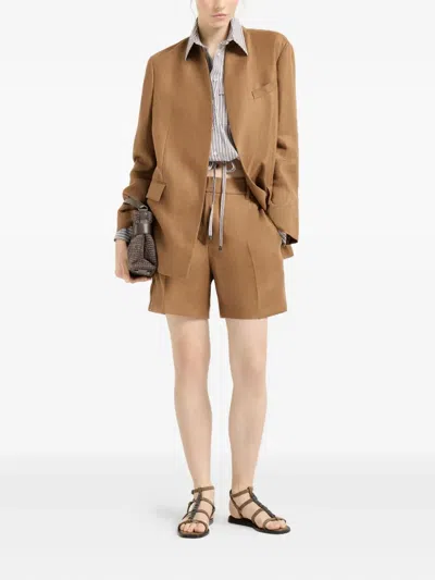 Brunello Cucinelli Pleated Linen-twill Shorts In Brown